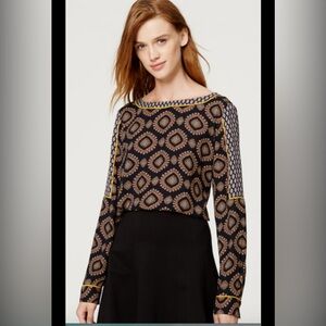 LOFT Black and Brown Patterned Blouse